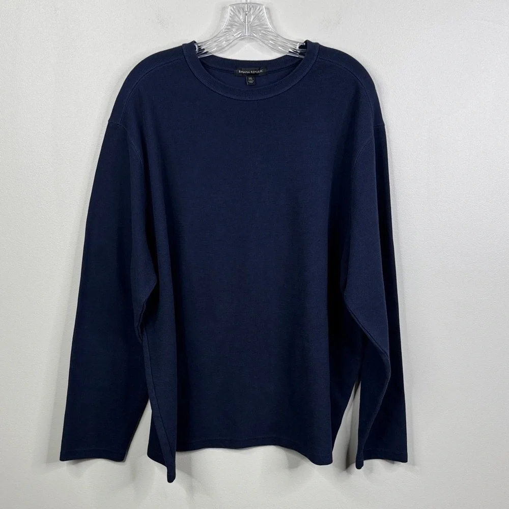 Banana Republic XXL Blue Cotton Blend Crew Neck Sweatshirt Preppy Soft & Cozy